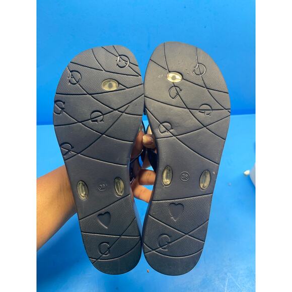 Guess TUTU Navy Blue Metallic Rhinestone Bow Flip Flop Sandals Women’s 38 7.5 - Picture 2 of 11